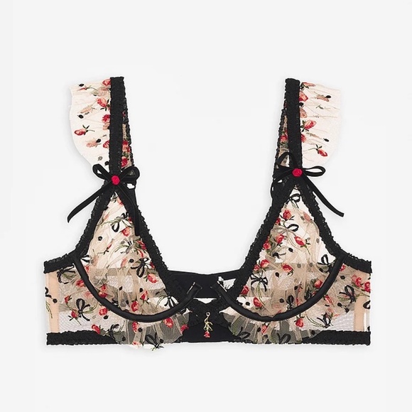 For Love & Lemons Kendra Underwire Bra Black Multicolor 36C NEW - Picture 3 of 9